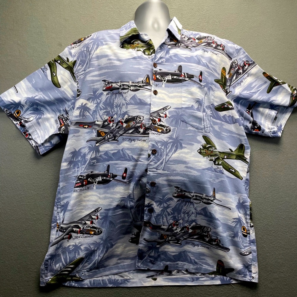 Kalaheo‎ Hawaiian 2XL Made Hawaii USA Aviation B-17 B-24 WWII Plane Aloha Shirt